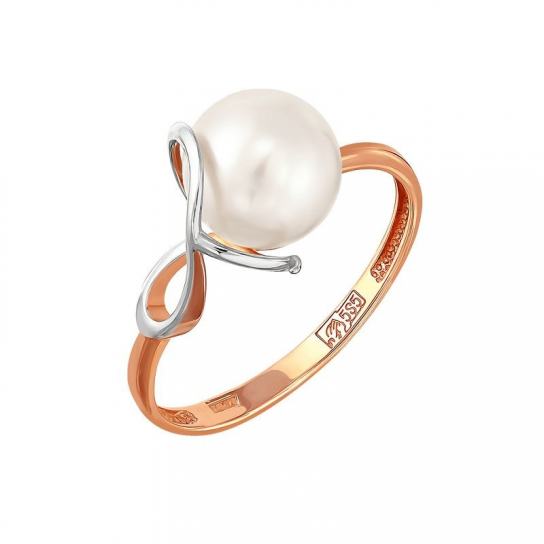 Золотое кольцо 585, женское, с жемчугом, размер 17.5