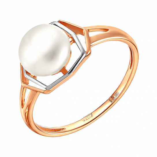 Золотое кольцо 585, женское, с жемчугом, размер 17