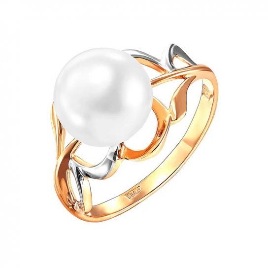 Золотое кольцо 585, женское, с жемчугом, размер 18.5