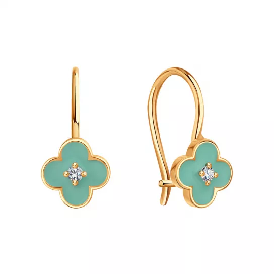 Серьги детские с фианитом и эмалью из золота