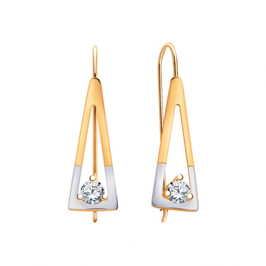 Золотые серьги 585, женские, с фианитом