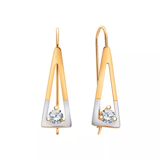 Золотые серьги 585, женские, с фианитом