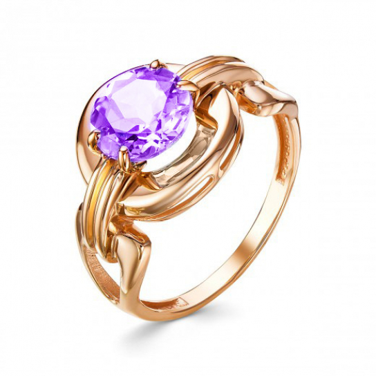 Золотое кольцо 585, женское, с аметистом, размер 18