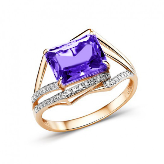 Золотое кольцо 585, женское, с аметистом и фианитом, размер 19
