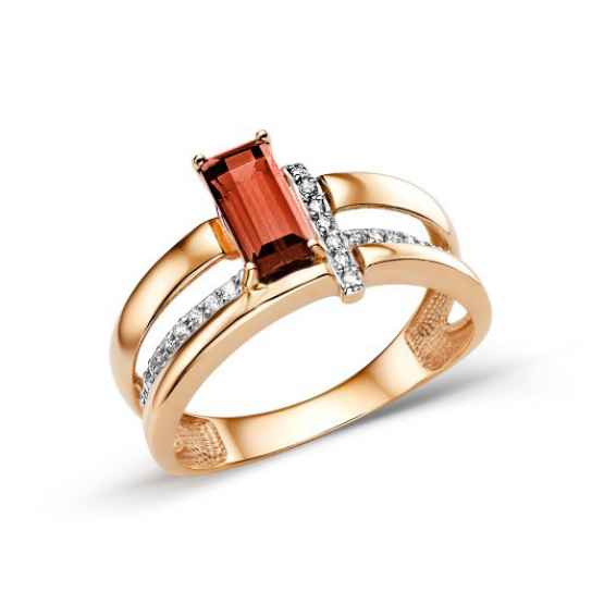 Золотое кольцо 585, женское, с гранатом и фианитом, размер 18