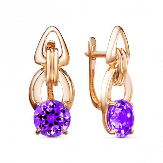 Золотые серьги 585, женские, с аметистом