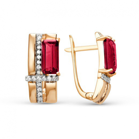 Золотые серьги 585, женские, с гранатом и фианитом