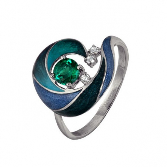Серебряное кольцо 925, женское, с эмалью и фианитом, размер 19
