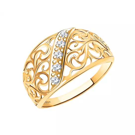 Золотое кольцо 585, женское, с фианитом, размер 19