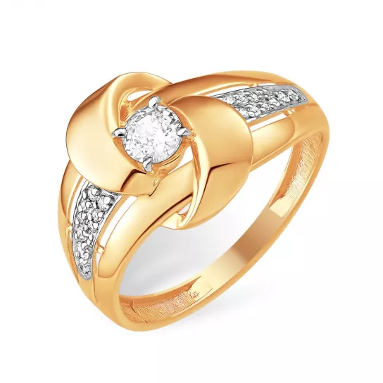 Золотое кольцо 585, женское, с фианитом, размер 20