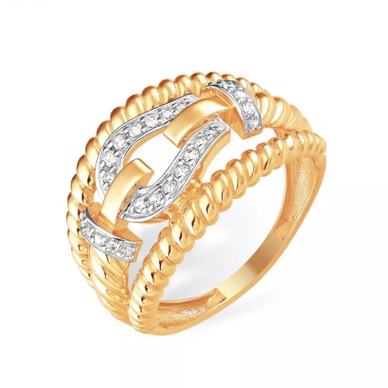 Золотое кольцо 585, женское, с фианитом, размер 17.5