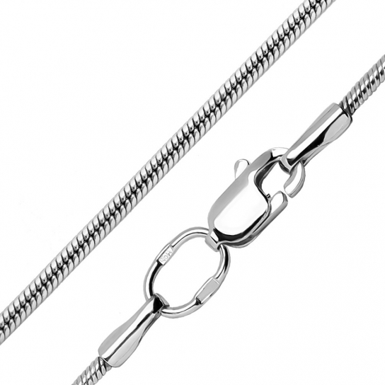 Серебряная цепочка 925 на шею, плетение снейк, длина 55 см, цвет белое серебро