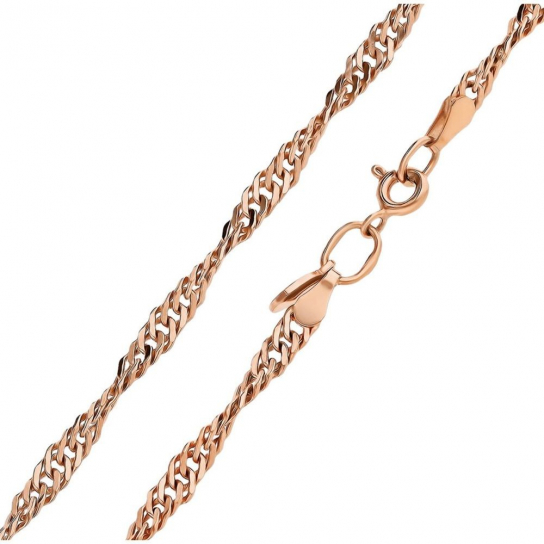 Золотая цепочка 585 на шею, плетение сингапур пустотелый, длина 50 см, цвет красное золото