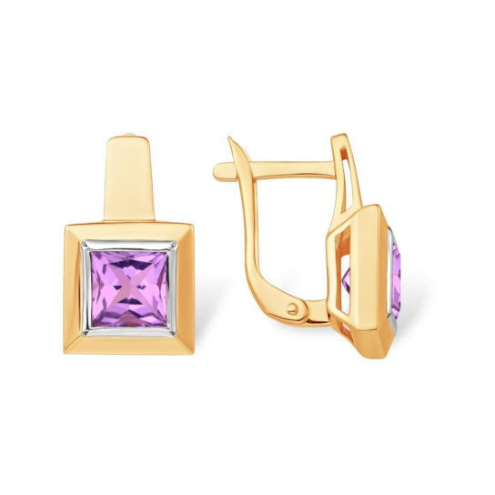 Золотые серьги 585, женские, с аметистом