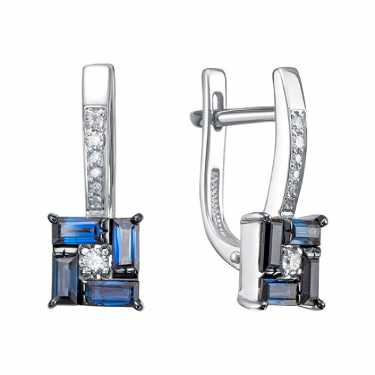 Золотые серьги 585, женские, с бриллиантом и сапфиром