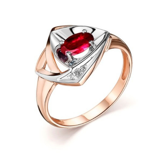 Золотое кольцо 585, женское, с бриллиантом и рубином, размер 19