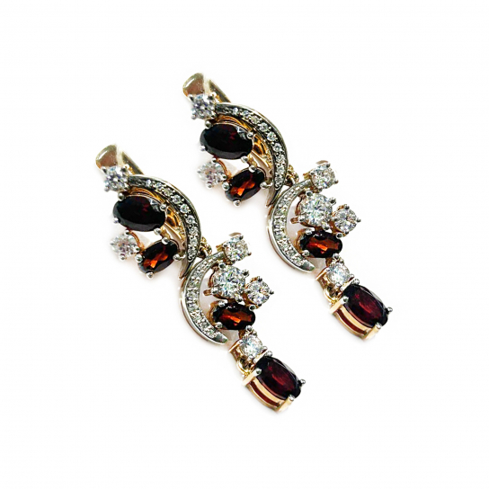 Золотые серьги 585, женские, с гранатом и фианитом