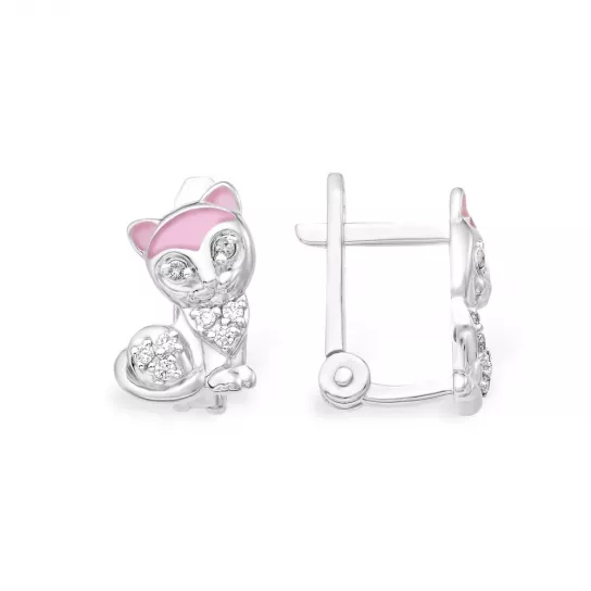 Серебряные серьги 925, детские, с эмалью и фианитом