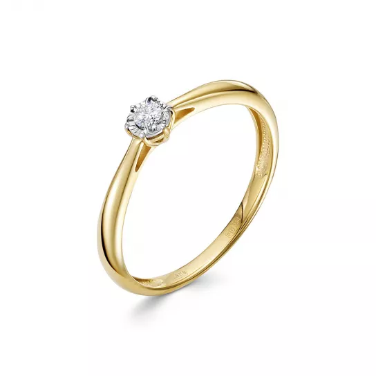 Золотое кольцо 585, женское, с бриллиантом, размер 17