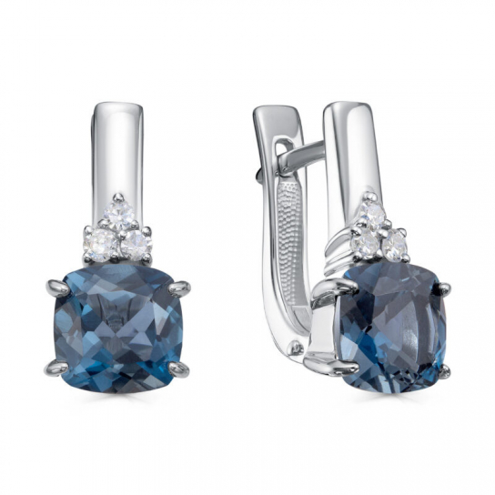 Золотые серьги 585, женские, с топазом и бриллиантом