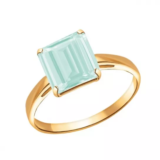 Золотое кольцо 585, женское, с аквамарином, размер 17.5