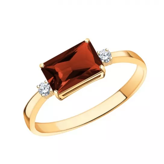 Золотое кольцо 585, женское, с ситаллом и гранатом, размер 17