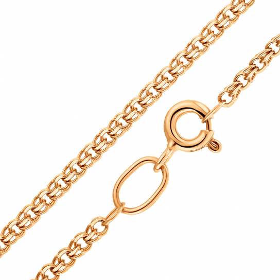 Золотая цепочка 585 на шею, плетение бисмарк, длина 40 см, цвет красное золото