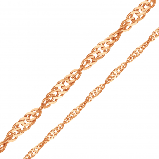 Золотая цепочка 585 на шею, плетение сингапур, длина 55 см, цвет красное золото