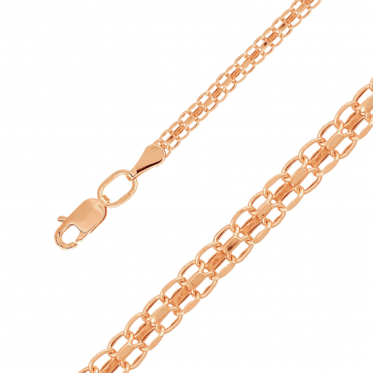 Золотая цепочка 585 на шею, плетение бисмарк машинный, длина 45 см, цвет красное золото