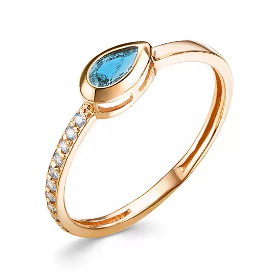 Золотое кольцо 585, женское, с топазом и фианитом, размер 17