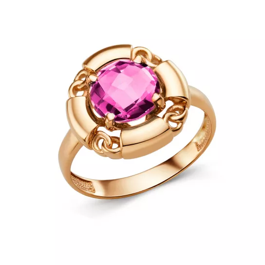 Золотое кольцо 585, женское, с рубином, размер 19