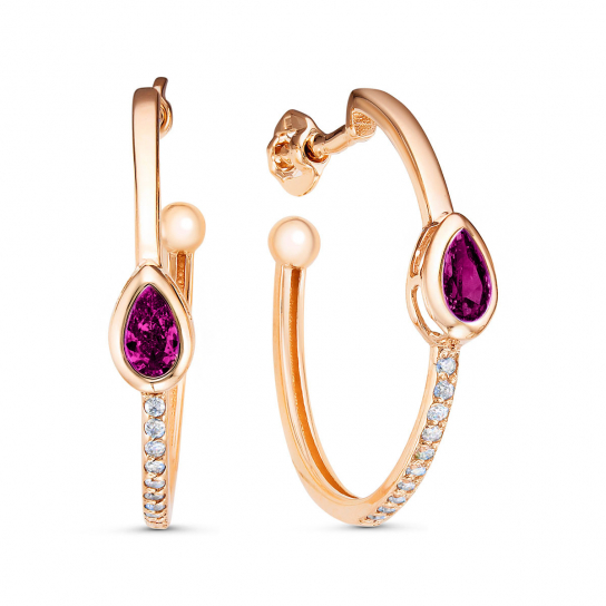 Пусеты с рубином и фианитом из золота