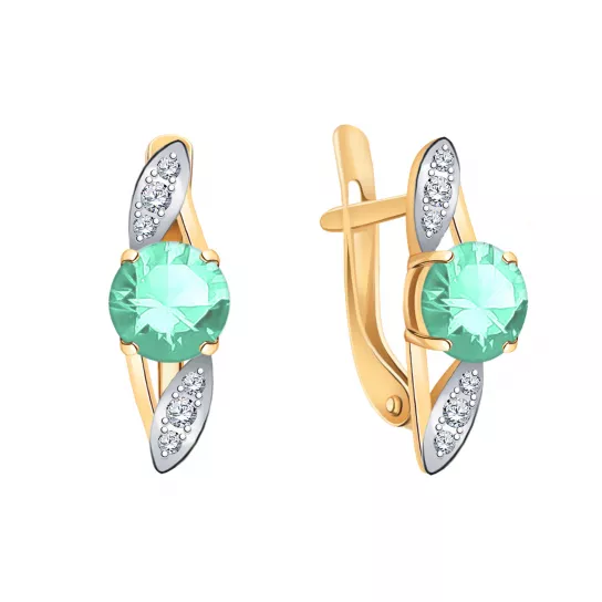 Серьги с кварцем и фианитом из золота