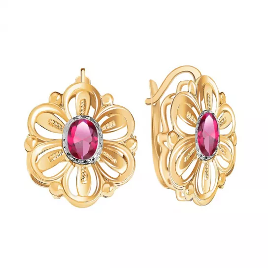 Золотые серьги 585, женские, с фианитом