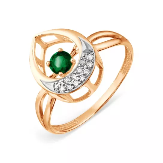 Золотое кольцо 585, женское, с бриллиантом и изумрудом, размер 18.5
