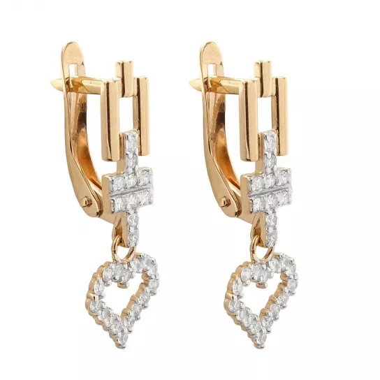 Золотые серьги 585, женские, с фианитом