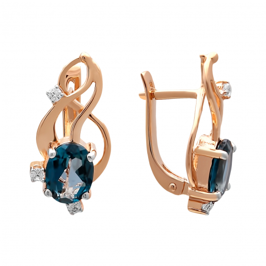 Золотые серьги 585, женские, с топазом и фианитом