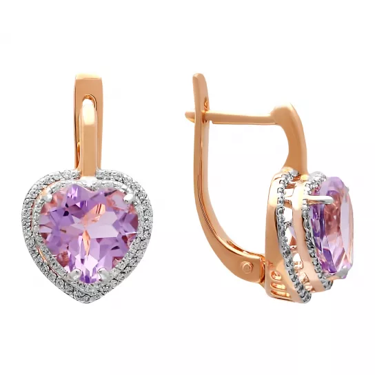 Серьги с аметистом и фианитом из золота