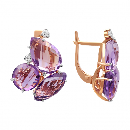 Золотые серьги 585, женские, с аметистом