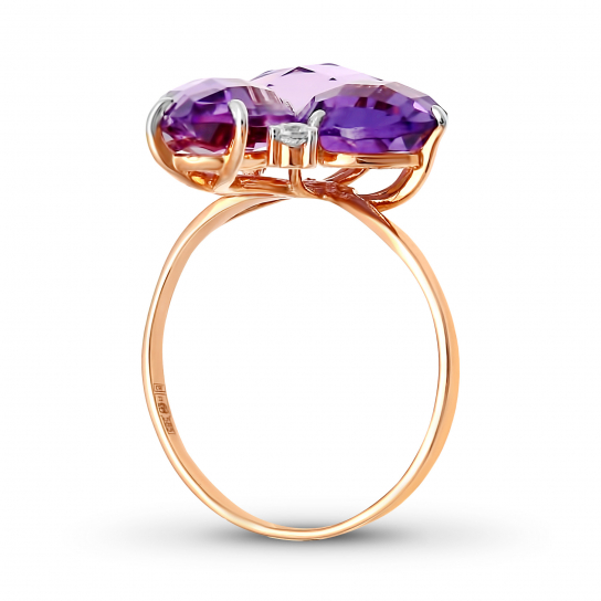 Золотое кольцо 585, женское, с аметистом и фианитом, размер 18