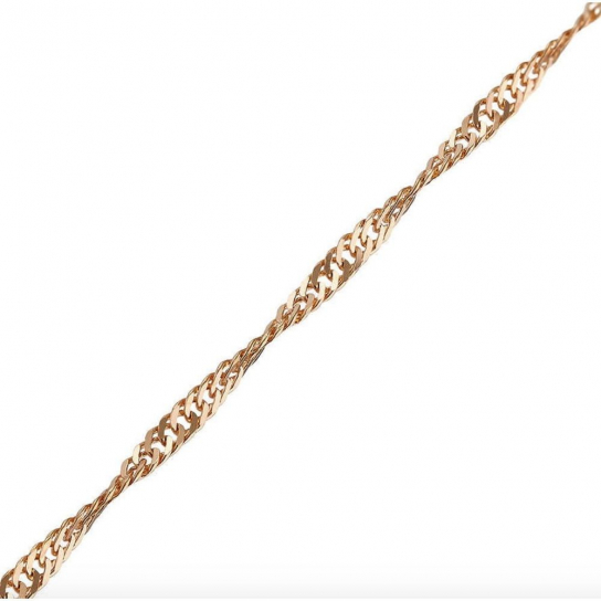 Золотая цепочка 585 на шею, плетение сингапур, длина 45 см, цвет красное золото