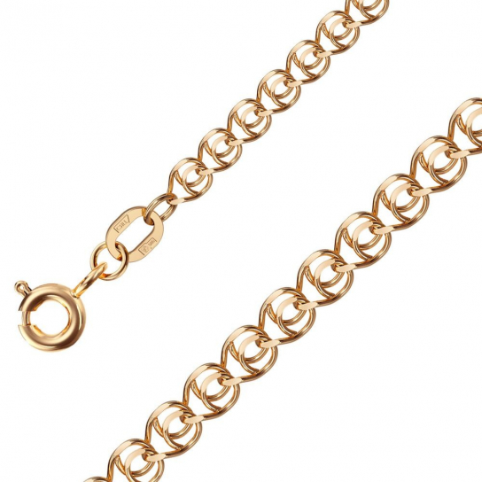 Золотая цепочка 585 на шею, плетение лав, длина 50 см, цвет красное золото