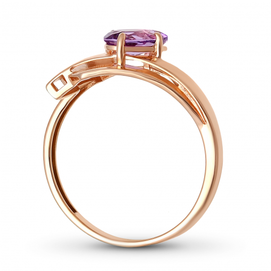 Золотое кольцо 585, женское, с аметистом, размер 18