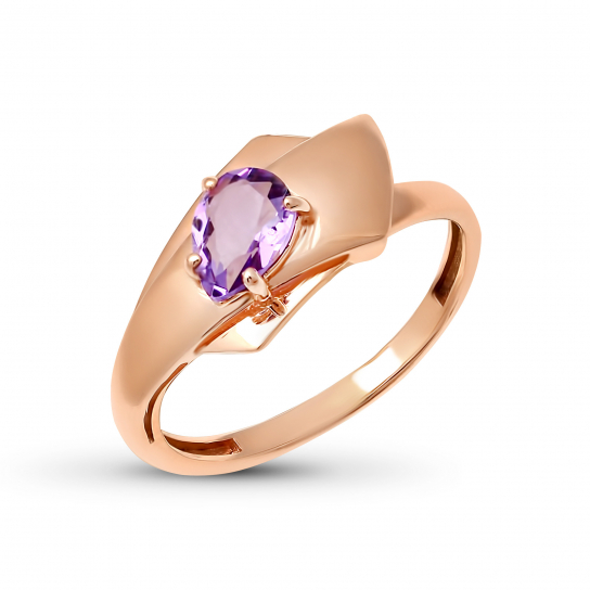 Золотое кольцо 585, женское, с аметистом, размер 18