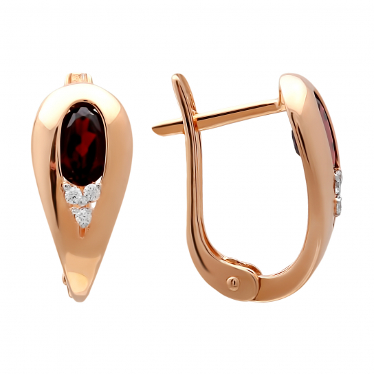 Золотые серьги 585, женские, с гранатом и фианитом