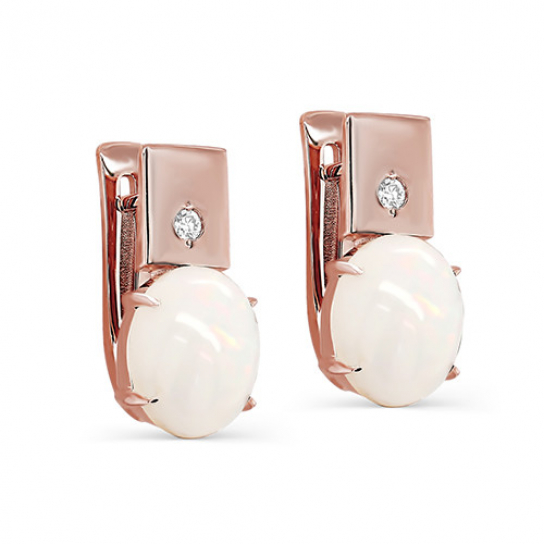 Золотые серьги 585, женские, с бриллиантом и опалом