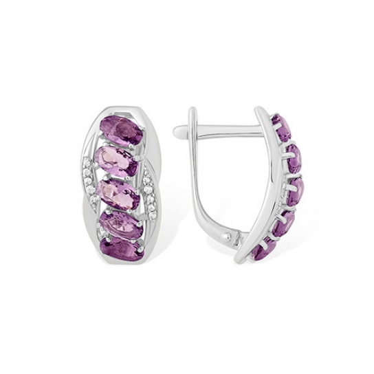 Серебряные серьги 925, женские, с аметистом и фианитом