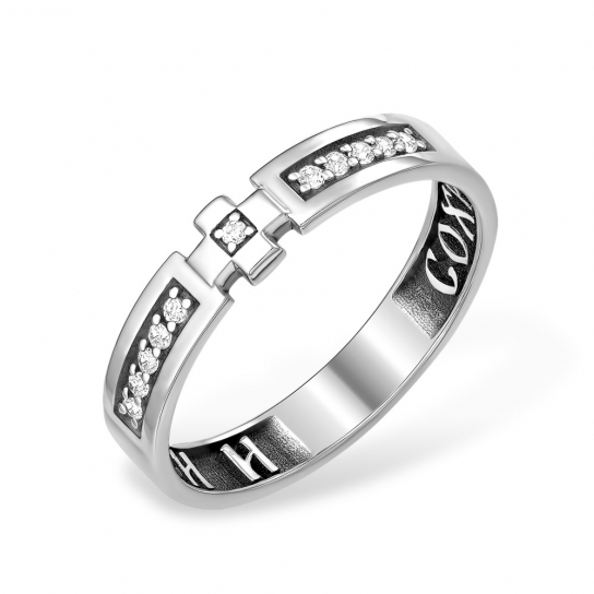 Серебряное кольцо 925, православное, с фианитом, размер 18