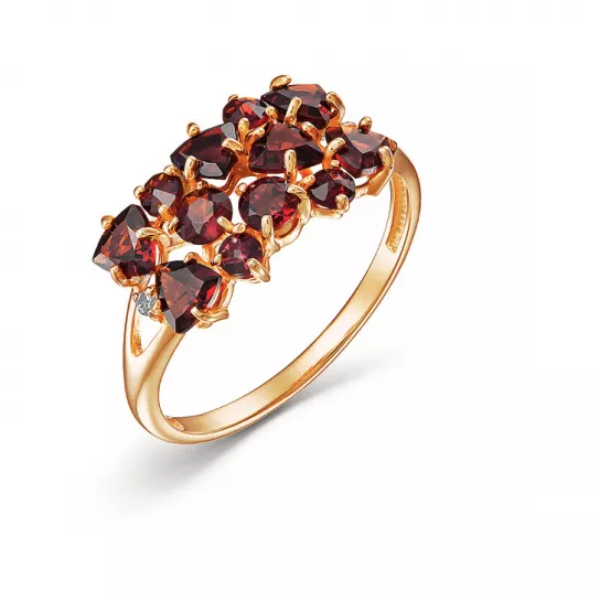Золотое кольцо 585, женское, с гранатом и фианитом, размер 18
