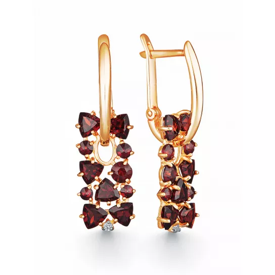 Золотые серьги 585, женские, с фианитом и гранатом